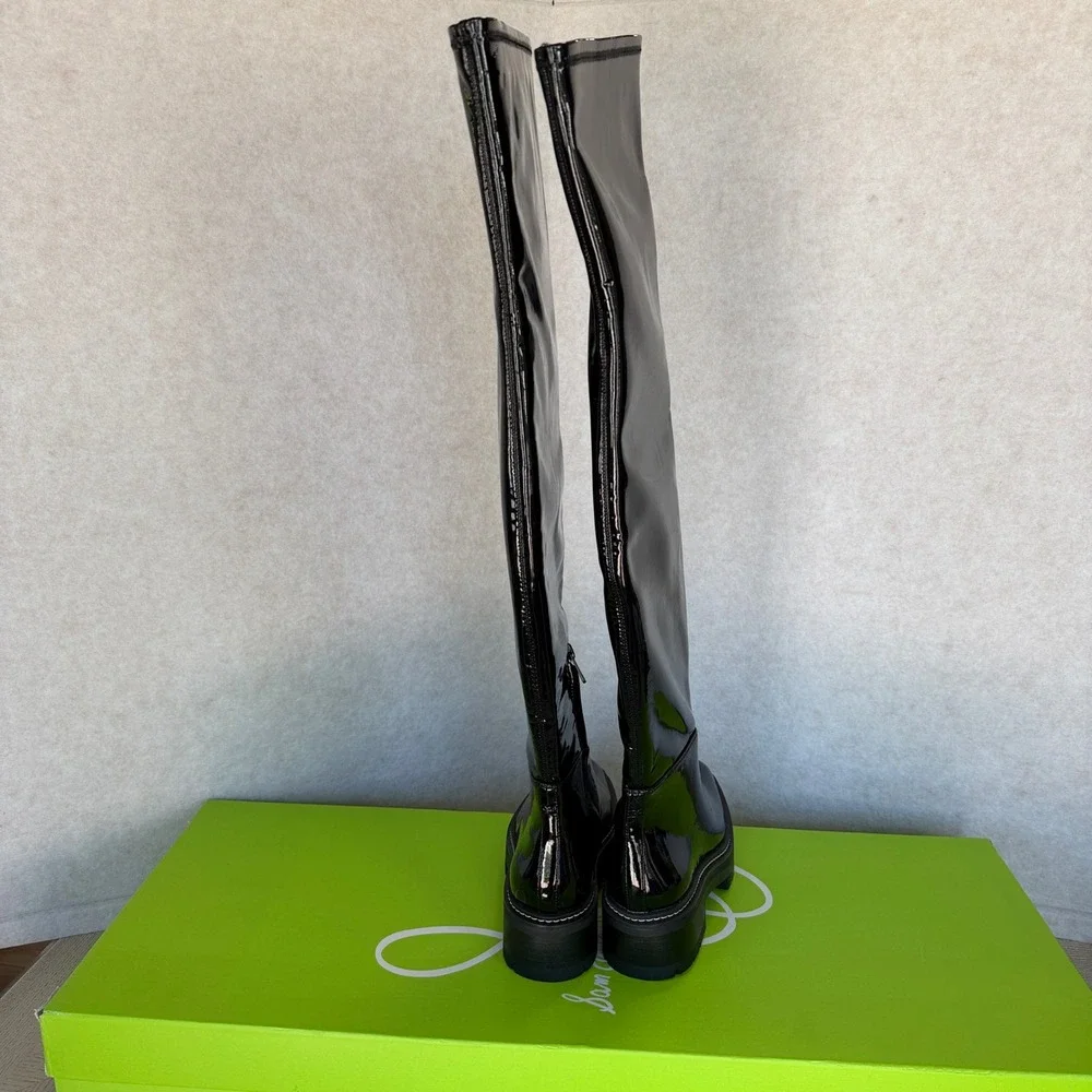 Sam Edelman Lydia Black Patent Over The Knee Lug Sole Boots I3399S1001 Size 6.5